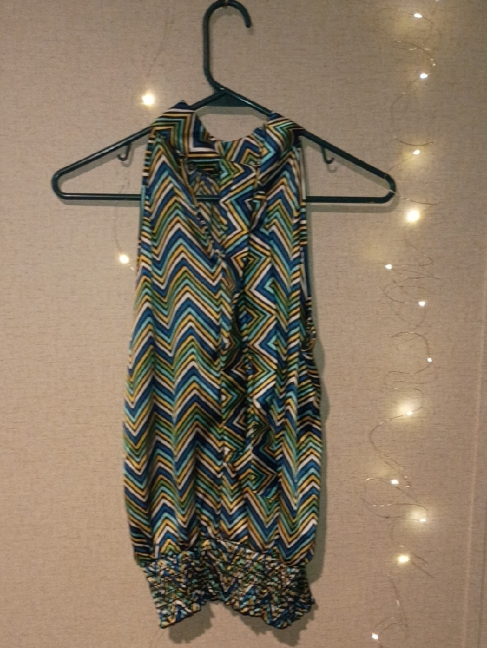 Sleeveless Chevron Halter Top in Blue & Green